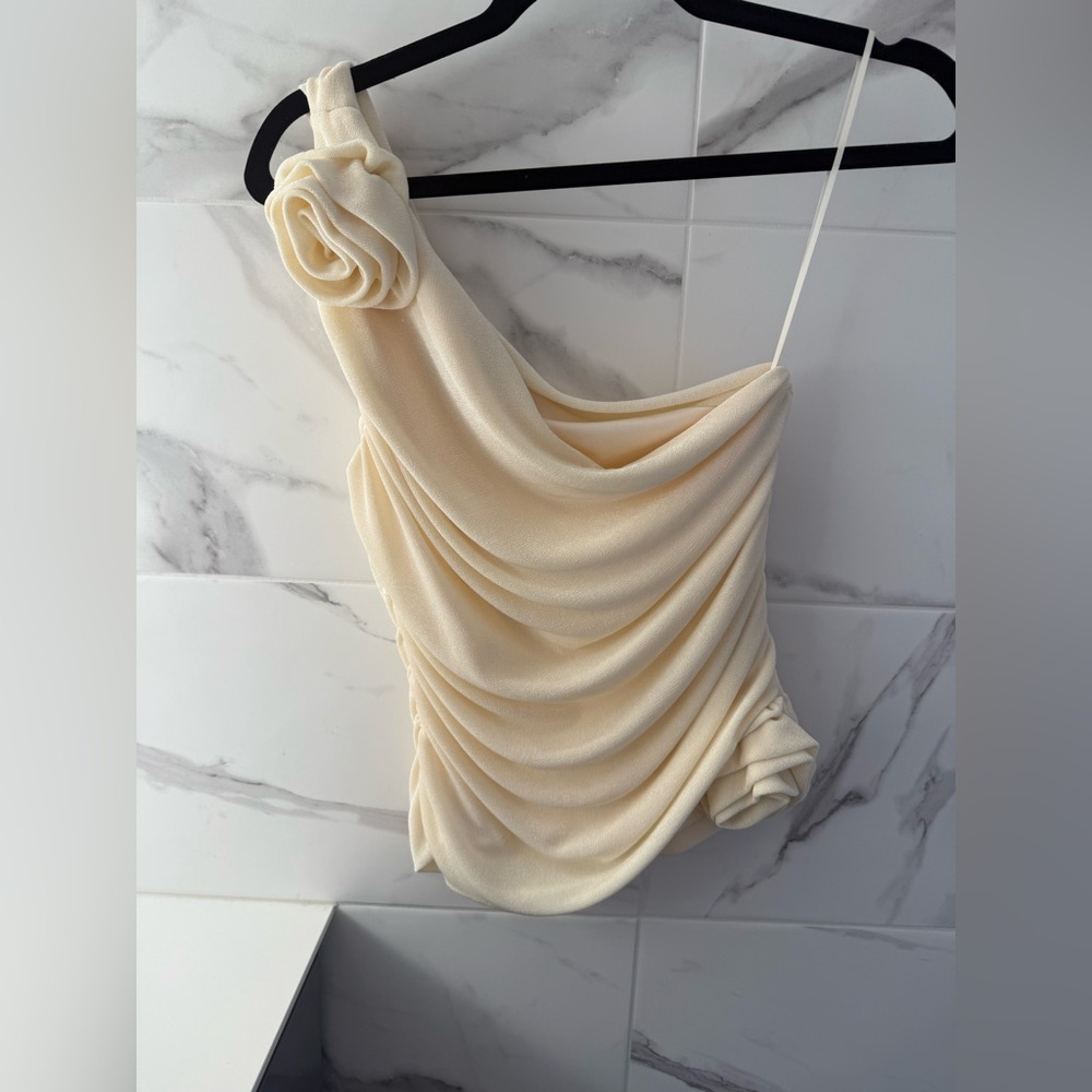 Sunday in Brooklyn Cream One Shoulder Blouse